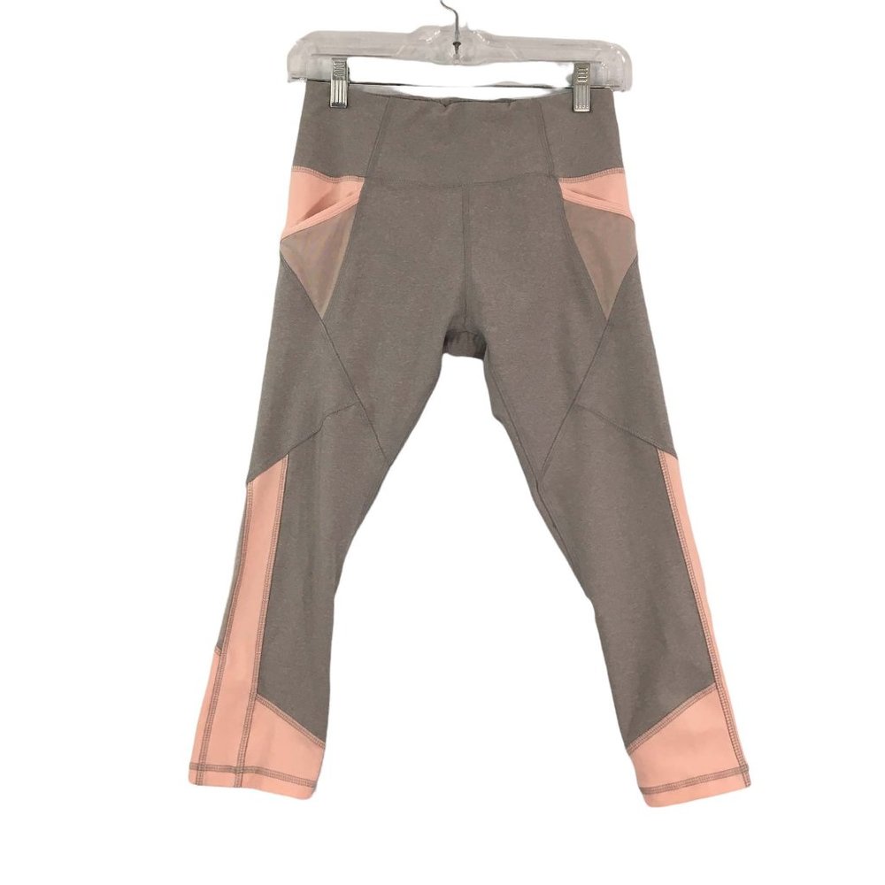 RBX Womens Gray Pink Active Wear Leggings, Crop Capri Workout Pants, M‎
